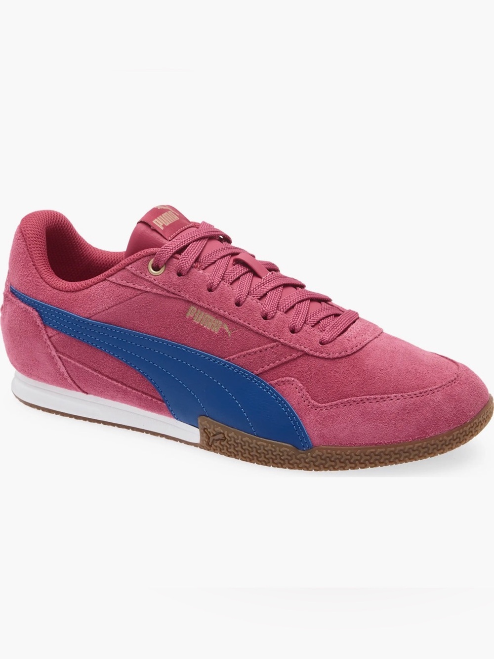 New Puma Women’s Pink Suede Sneaker with Blue. Size 10 Rasberry